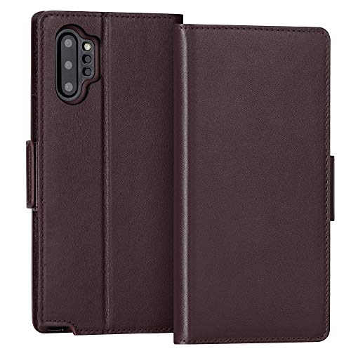 FYY Samsung Galaxy Note 10 Plus Case/Galaxy Note 10 Plus 5G Case Luxury Cowhide Genuine Leather [RFID Blocking] Wallet Case with Kickstand and Card Slots for Galaxy Note 10 Plus/Note 10 Plus 5G Brown