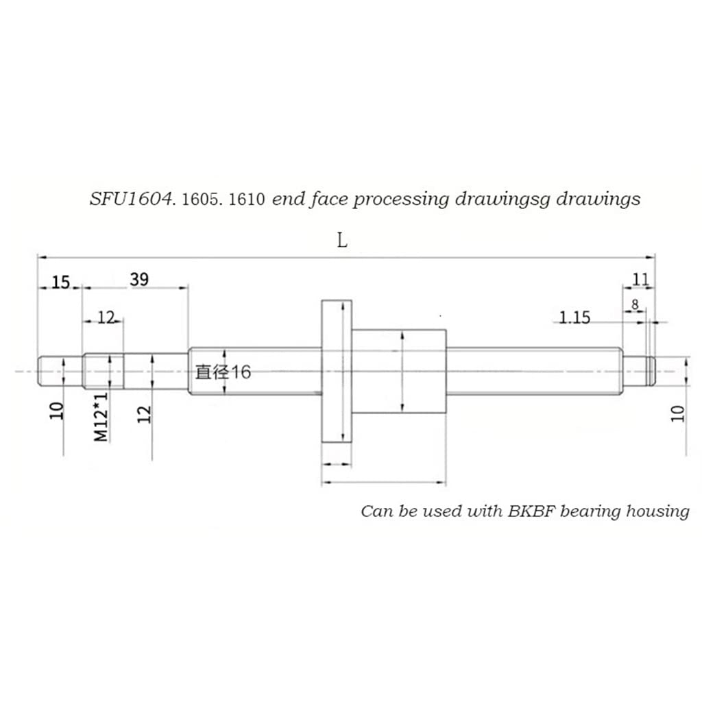 1 szt. SFU1605 Śruba kulowa walcowana C7 z kołnierzem 1605 Pojedyncza nakrętka kulowa, do akcesoriów do drukarek 3D(450mm)