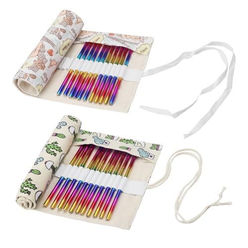 APOMOONS 2 pcs. Rouleau à Crayons en Toile, 36 Trous en Toile sur Rouleau, étui à Crayons Trousse Enroulable, étui à Rouleau Lavable Cactus, pour Crayons...