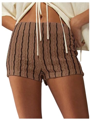Image of MakeMeChic Women's Summer Crochet Shorts Striped Knit Pajama Micro Mini Shorts Lounge Bottoms