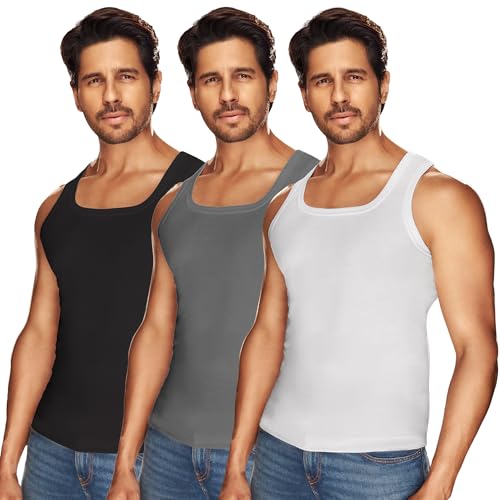 Image of sporto Macho Men's Vest | 100% Combed Cotton | U Neck Sleeveless Innerwear | Soft Hand Feel Comfort Fit | Good Absorbency | Everyday Wear | Color May Vary (Pack of 3)