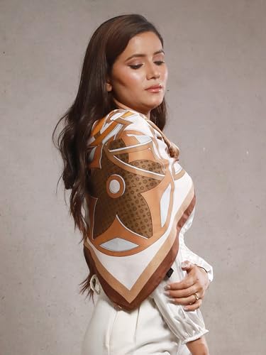 Image of Printed Poly Silken feel Scarf Stole for Women | Stylish, Soft, & Lightweight | Satin Feel Neck Scarf, Hair Scarf, Head Scarf for Women | Square Silk Stole for Handbag