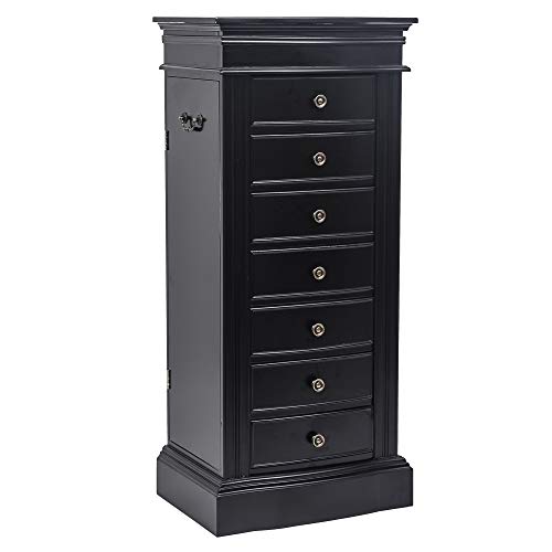 Mengk Jewelry Armoire With Mirror, 7 Drawers & 24 Necklace Hooks, 2 Side Swing Doors(Black) #TOP16