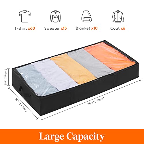 Lifewit 3 Pack UnderBed Storage Bags with Lid, Clothes Storage Boxes Foldable Under bed Storage Organizer with Reinforced Handle Thick Fabric Clear Window for Clothes Blankets Shoes, 65L, Black