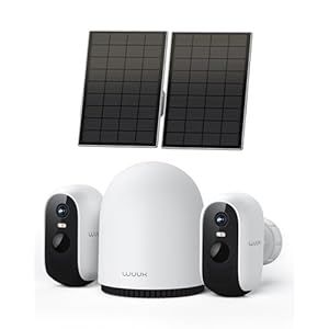 WUUK 2K Solar Security Cameras Wireless Outdoor, 2 Cam-Kit Home Security System, Color Night Vision, Forever Power, No Subscription, 32G Local Storage, Compatible for Alexa, Google Home, 2.4G&5G WiFi