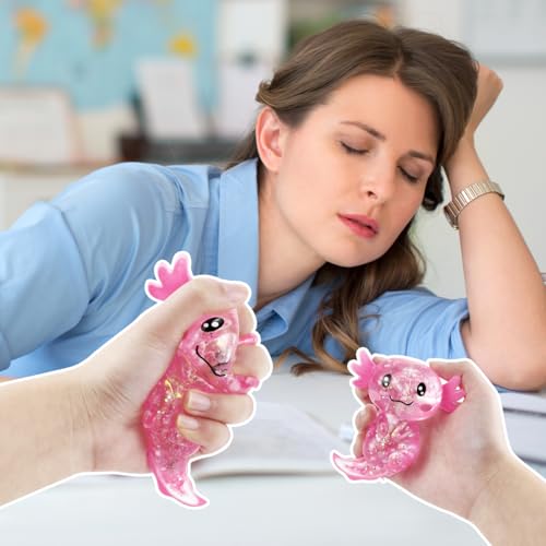 3 Stück Axolotl Squeeze Stress Spielzeug– Stressabbau & Entspannung, Glitzernde Axolotl Antistress Spielzeug Squishy, Squishy Squeeze Toys, Fidget Toys(Grün, Blau, Pink) für Kinder Erwachsener