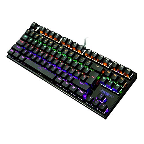 Uonlytech Clavier de Jeu Filaire Arc-En-Ciel Rétro-Éclairé Clavier à Sensation Mécanique USB pour Amorce Jeu Bureau Accessoires Informatiques 87 Touches Cover