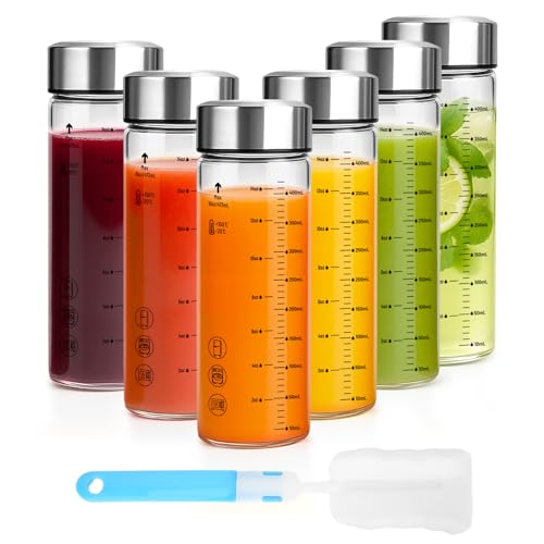 Image of Luxfuel 16 oz Glass Juice Bottles with Lids, 6 Pack Wide Mouth Borosilicate Glass Bottles with Stainless Steel Lids, Heat-Resistant, Leakproof & Reusable for Juicing, Smoothies, Milk, Water, BPA-Free