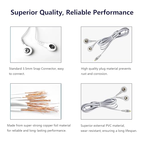 Image of Durable TENS Lead Wires 2.35mm Shielded Plug TENS to 3.5mm Snap Electrode Wires for TENS Unit, VOVOU Standard Electrodes Wire Replacement for TENS EMS Massager Electric Muscle Stimulator(2 Packs)