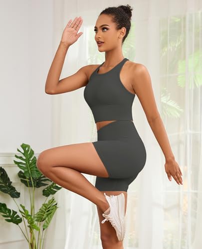 Image of Yoga Sports Seamless Bras for Women Longline Tank Top with Built-in Gym Workout Racerback Bra Tops