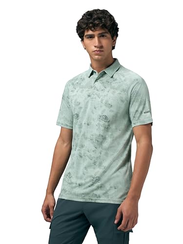 Image of TECHNOSPORT Mens Slim Fit All Over Print Half Sleeve Polo T-Shirt with UPF50+, Quick Dry for Regular Use