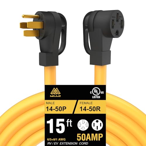 Câble d'extension NEMA 14-50P vers 14-50R jaune de 15m et 50A pour recharge