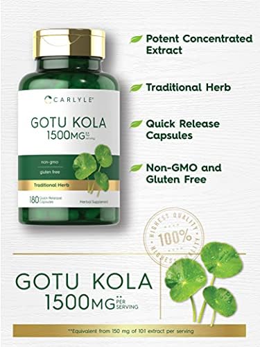 Carlyle Cápsulas Gotu Kola de 1500 mg | 180 unidades | Sin OMG, sin gluten | Extracto de hierbas tradicionales