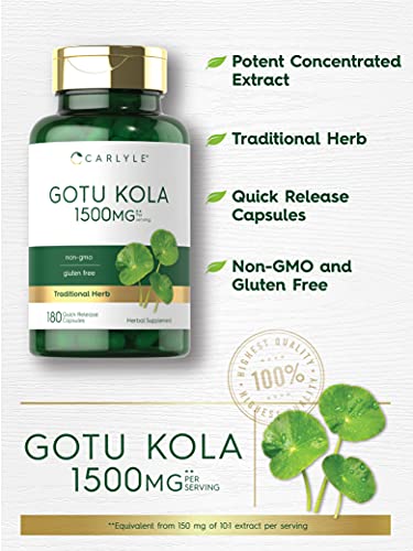 Carlyle Gotu Kola Capsules 1500Mg | 180 Count | Non-Gmo, Gluten Free | Traditional Herb Extract #TOP2
