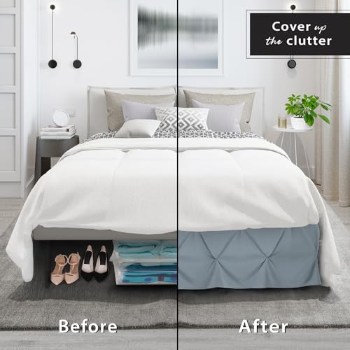 Image of Nestl Stone Blue Bed Skirt Full Size, Pinch Pleat Full Bed Skirt, 14 inch Inch Drop Full Bedskirt, Hotel Quality Stone Blue Bed Skirts, Premium Microfiber Bedskirt for Full Bed, Stone Blue Full Bed Skirt