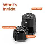 Nutricook Air Fryer – 8 Preset Functions, Tempered Glass Control Panel, 3.5 Quart Compact Airfryer for Home and Kitchen, Quiet, Small, Non-Toxic, Black