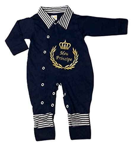 Saída Maternidade Menino Príncipe 4 Peças 100% Algodão Cor:Azul Marinho