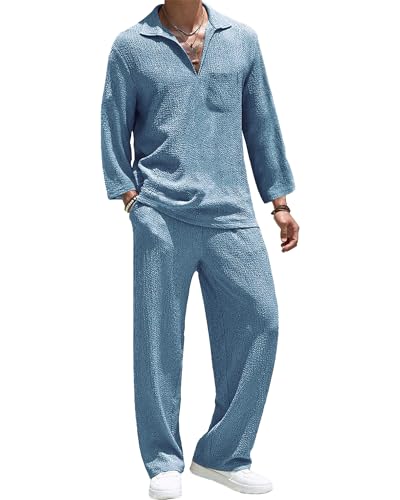 QUNERY Ensemble Homme Ete Casual Tenue Hawaïenne Légère Survêtement Vetement Homme Ete Tracksuit pour un Usage Quotidien et Les Vacances Bleu Lac XL