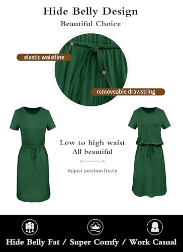 Image of Simier Fariry Womens Summer Hide Belly Knee Length Travel Dress Pocket Short Sleeve Midi Work Casual Outfits