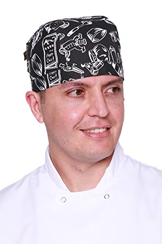 Mirabella Health & Beauty Unisex Basil Chef's Bandana Skull Hat Black with White Utensils