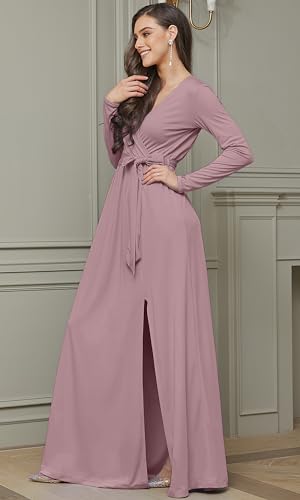 Image of KOH KOH Womens Long Sleeve V-Neck High Slit Cocktail Evening Gown Maxi Dress