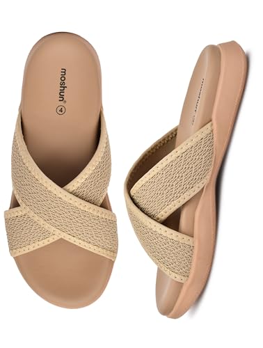 Image of Moshun Criss Cross Sandals for Women & Girls | Multi Strap & X Strap Flat Sandals, Bounce Back Technology Footbed with Adjustable Strap, Anti-Slip Sole | Lightweight Daily Wear Casual Slip-On Sandals