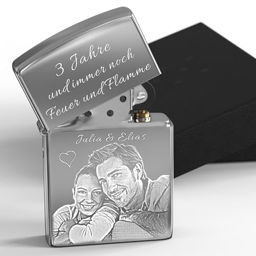 Original Feuerzeug mit deinem Foto | Feuerzeug Chrom poliert, Chrome high Polished | Gravur von deinem Foto | 3Dglas kompatibel mit Zippo
