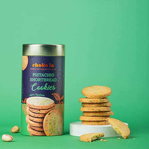 Image of Chokola Premium Pistachio Shortbread Cookies- 160g| Rich Buttery Shortbread with Pistachio Crunch | Gourmet Tea-Time Cookies | Purely Natural Ingredients | Premium Gifting Option
