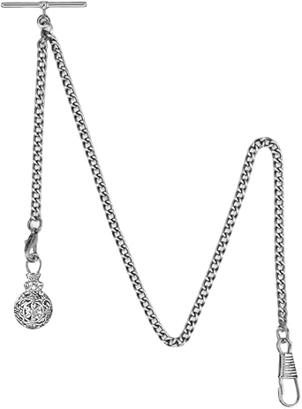 BOSHIYA Mens 14.56" Vintage Silver Tone Albert Chain Pocket Watch Chain with 2 Hooks for Suit Waistcoat