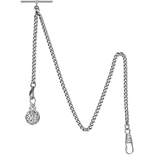 BOSHIYA Mens 14.56" Vintage Silver Tone Albert Chain Pocket Watch Chain with 2 Hooks for Suit Waistcoat