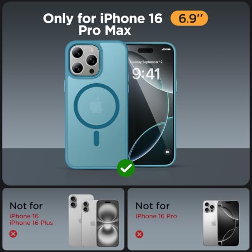 Image of Miracase Magnetic for iPhone 16 Pro Max Case, 6.9 inch, Slim, Teal | Compatible with MagSafe, Translucent Matte, Military-Grade Protection, Anti-Fingerprint, Shockproof Protective Phone Cover