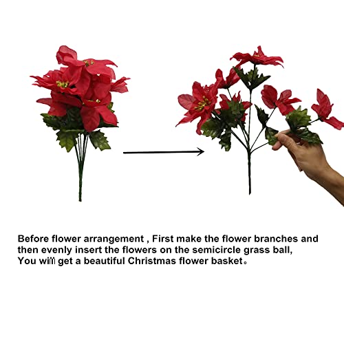Flo-Mynse Hanging Basket Artificial Flowers Artificial Poinsettia Flowers For Garden Home Decoration (Red) #TOP2
