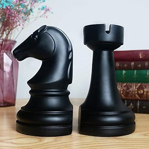 Decorative Chess Bookends for Shelves, Book Ends Decorative for Office Heavy Books, 7x7x4 inches, Black,1Pair/2Piece (Chess) Cover