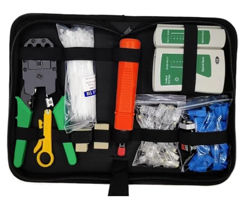 Image of ComTech RJ45 Crimping Tool Kit with LAN Cable Tester Ethernet Network Tool Set with Wire Stripper, Punch Down Tool, RJ45 Connectors, Boots & Carry Case for Cat5 Cat6 Cable