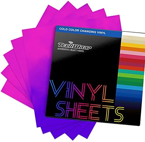 TECKWRAP Cold Sensitive Color Changing Vinyl for Craft Cutter Adhesive Permanent Vinyl Sheets(Translucent to Blue, Red, Purple,Orange,Yellow,Green),12" x 12" 6 Sheets/Pack