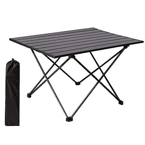 Portable Camping Table, Roll Top Aluminum Folding Lightweight Camping Table with Carry Bag for Picnic, Beach, Fishing, BBQ, Hiking, Fishing (Size S)