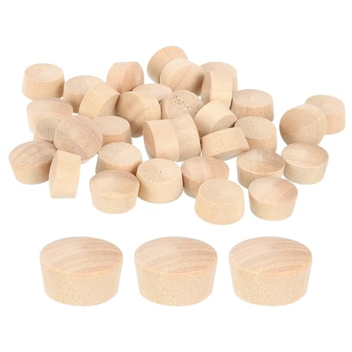 Image of uxcell 40Pcs Wood Button Plugs, 14mm /0.55 inch Flat Head Hardwood Screw Hole Plug Wooden Caps Buttons Wood Plug for Furniture Woodworking Craft Decor (15.5mm x 14mm)