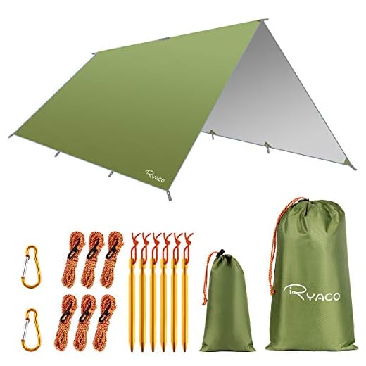 Ryaco Toldo de Refugio Impermeable 3M*3M, Hamaca Tienda de campaña, portátil, Ligera, Impermeable, Refugio para Camping, Senderismo, Mochila (Ejercito Verde, 3m x 4m)