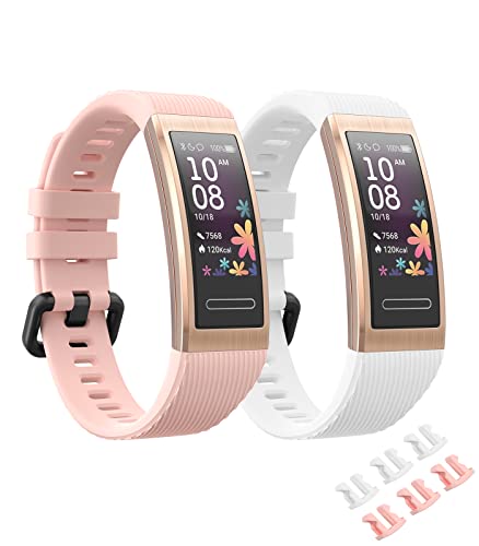 MoKo 2 Piezas Correa Compatible con Huawei Band 4 Pro/3/3 Pro, Pulsera Deportiva de Repuesto de Silicona Suave, Rosa/Blanco