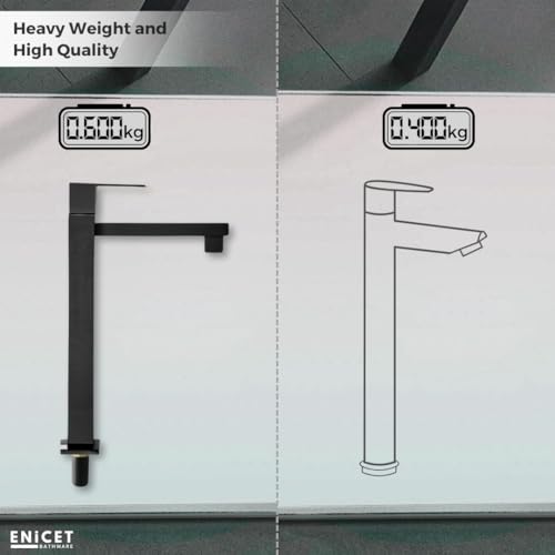 Image of ENICET 12 Inch Wash Basin Tap, Matte Black, SS-304, Table Top Basin Tap, High Neck Pillar Cock, Black Taps for Bathroom, Tall Extended Body, Foam Flow (TE120BLACK)