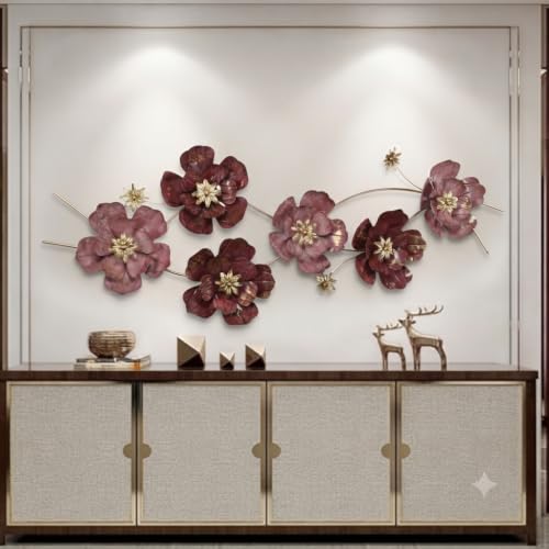 Image of SMILES GIFT Luxury Imported Wall Hanging | Handcrafted Maroon Metal Flower Wall Decoration | Home Decor for Living Room & Office