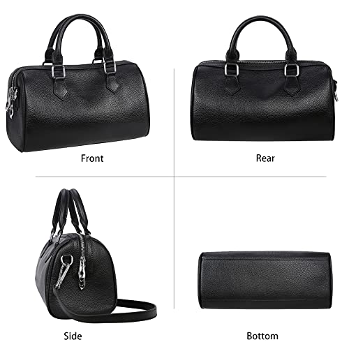 Heshe Genuine Leather Top Handle Handbags For Women Satchel Purses Tote Bags Ladies Designer Shoulder Cross Body Purse(Black) #TOP3
