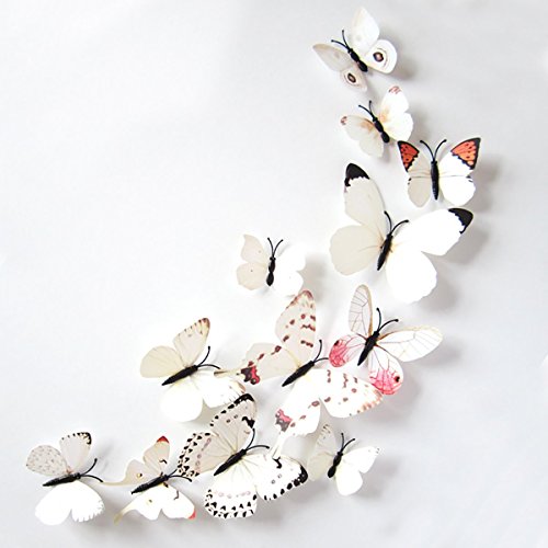 Image of Pindia 12 Pcs 3D Metal Butterfly Wall Stickers for Home Party Wedding Decor (White)
