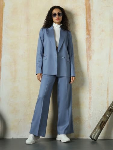 Image of High Star Women High Rise Solid Regular Length Wide Leg Casual Trousers
