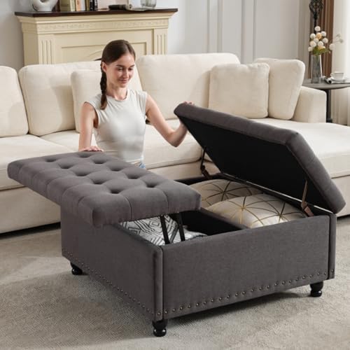 Tbfit Large Square Storage Ottoman Bench, Tufted Upholstered Coffee Table