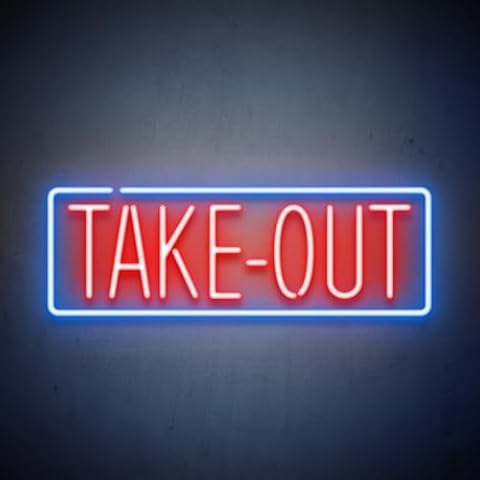 Take Out Led Neon Sign -Business Shop Led Neon Sign for Restaurants, Bars, Cafes - 16 * 6 Inches USB Powered, Red,Blue Led Business Sign Cover