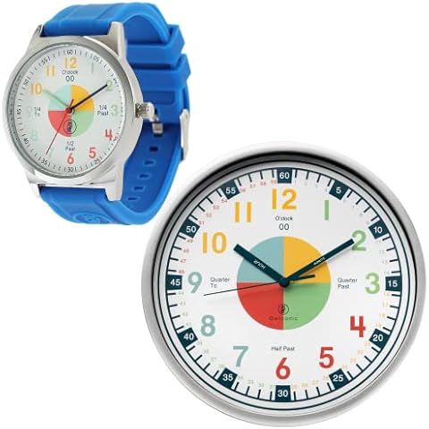 OWLCONIC Telling Time Teaching Clock - Bundled with Kids Watch. Learn to Tell Time Resources. Blue Cover