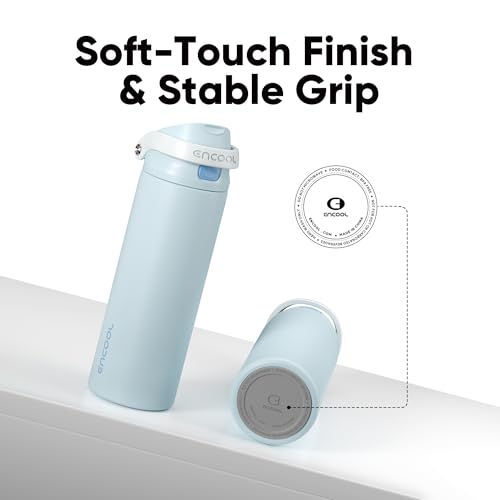Image of ENCOOL Leakproof Insulated Water Bottle with Straw Dual-Sip Water Bottle Bag-Safe Design for Work, Commute & Gym - Keeps Drinks Cold All Day, 18 oz, Frost Blue