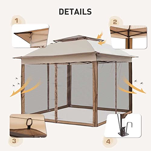 Bakaji Gazebo 3 X 3 Metri Pieghevole Con Zanzariere Tessuto Poliestere Impermeabile Struttura In Metallo Richiudibile A Fisarmonica Tendone Portatile Fiera Mercato Giardino Esterno + Custodia Beige - 4