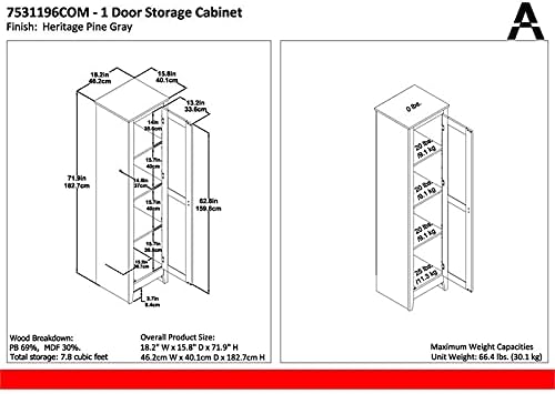 Miniatura 3 de Pemberly Row Gabinete de almacenamiento de madera de granja de 4 estantes de 19" en gris